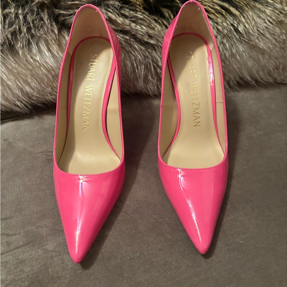 Stuart Weitzman Hot Pink Patent Pointed-Toe Pumps